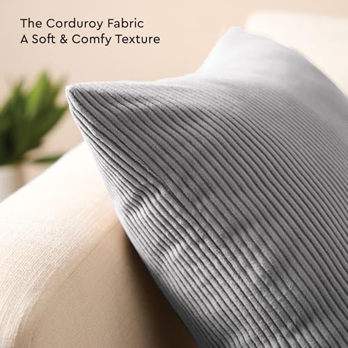 Image of Encasa XO Corduroy Cushion Covers, No Inserts, Set of 2, Grey
