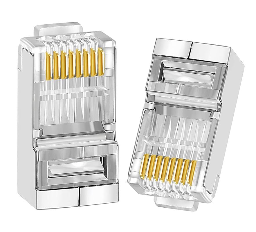 FEDUS RJ45 STP Connector Pack 4 Cat5, Cat5E, Cat6, Shielded RJ45 Nickel Plated 8P8C Ethernet Modular LAN Crimp Module Plug FTP STP Network Crimping Plug Ethernet Network Cable Plug