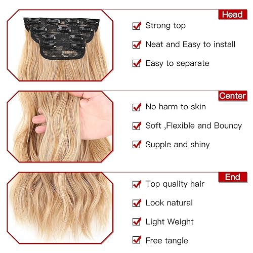 Xtrend 20Inch Long Wavy Hair Extensions curly hair extension bleach blonde Synthetic Hair pieces for Women Girls 4PCS Full Head Set Thick Curly Wavy Synthetic Hair Extensions(Mixed blonde) - Image 3
