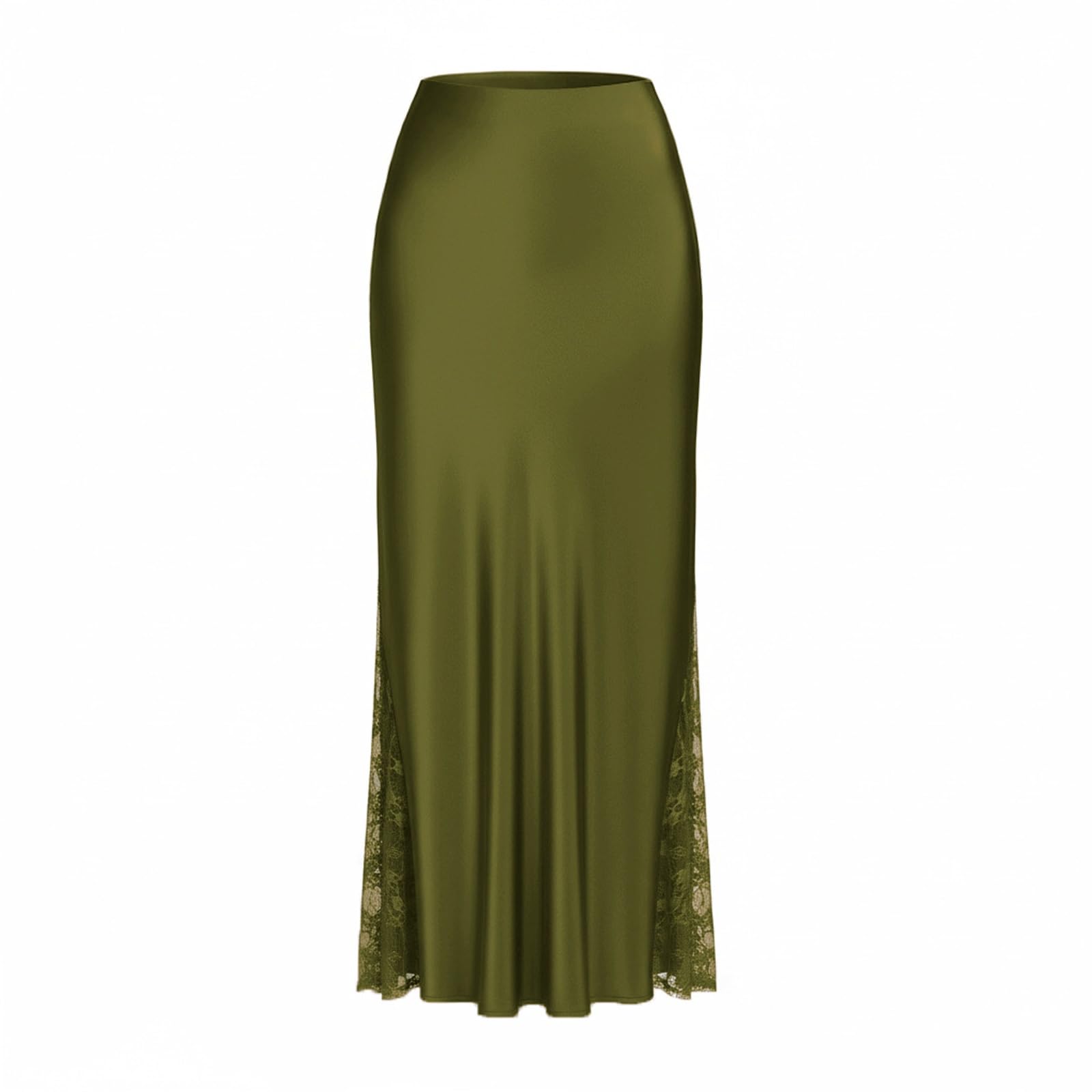 Midi Long Skirt High Waisted Elastic Women's Maxi Skirts A-Line(Gr�n,Lagre)