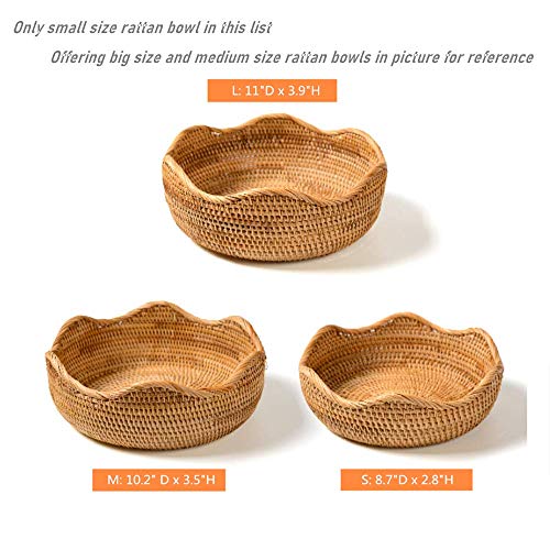 Amololo Handmade Rattan Round Fruit Basket Food Storage Bowls Kitchen Organizer Snack Serving Bowl Wavy Edge Circle Tray Basket, Boho Home Décor Display Tray For Coffee Table, Dining Room (Small 8.7") #TOP4