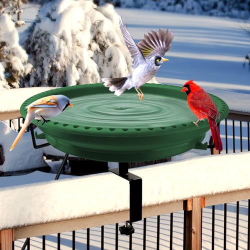 Daoeny Heated Bird Bath for Deck Railing, Upgraded 100W Heated Bird Baths for Outdoors Thermostat Control, Heated Bird Bath for Outside Winter Garden Yard Patio Decor (Green)