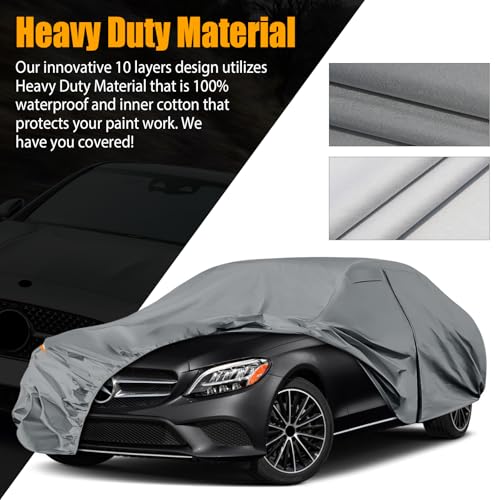 Image of Waterproof Premium Car Covers Replace for 2008-2025 Mercedes Benz C-Class C250 C300 C350, 10 Layers Heavy Duty All Weather Car Cover with Zipper Door, Windproof Bands for Snow Rain Dust Protection