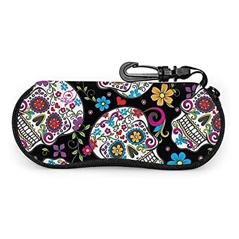 Stripe America Flag Glasses Case Ultra Lightzipper Portable Storage Box For Traving Reading Running Storing Sunglasses (Flower Sugar Skull) Cover