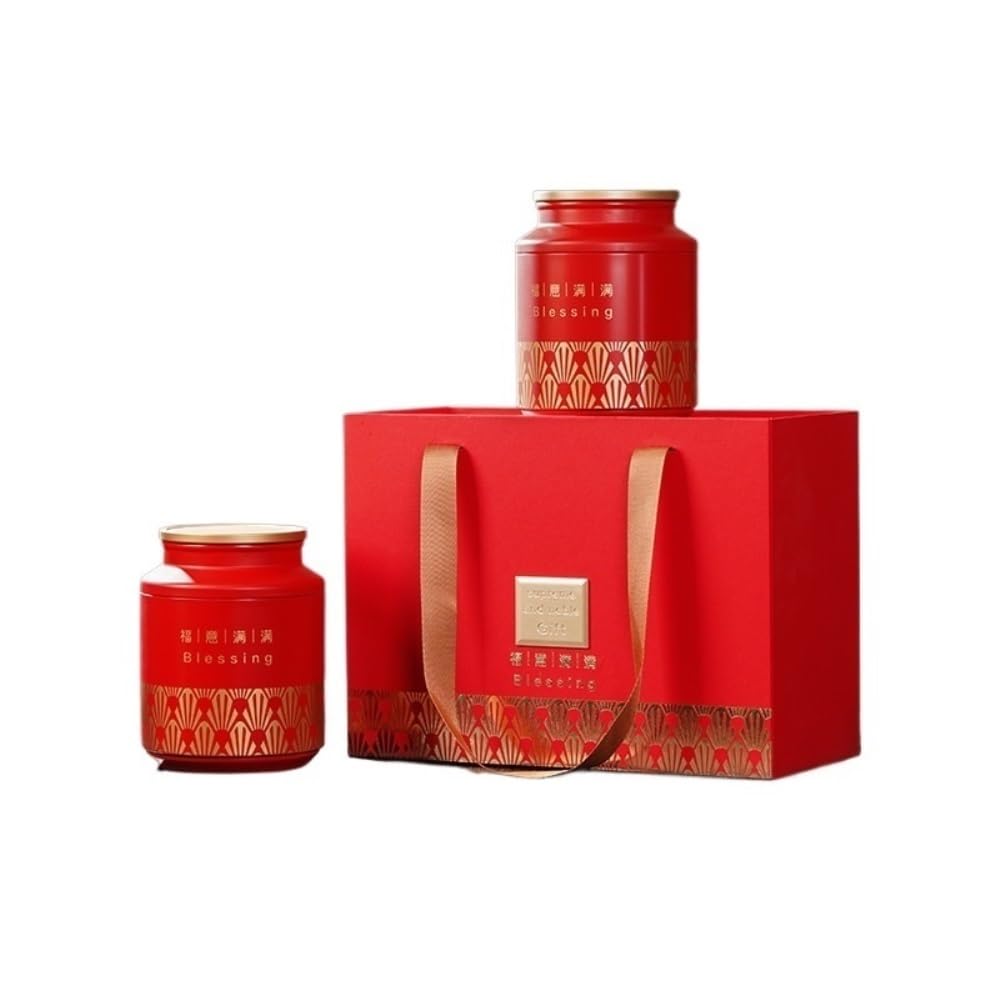 Tea Coffee Sugar Canisters Lose Tee Storage Pot Kitchen Closed Pot Round Dose Retro Chinesisches Tee-Set Doppeltopf Geschenkbox Set Küchendosen (A)