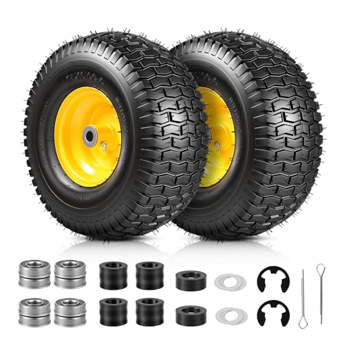 2Pack 15x6.00-6 Tire and Wheel Assembly, Replacement for Craftsman John Deere Cub Cadet Riding Mowers, 4 Ply Tubeless Lawn Mower Tires 15x6x6, 3' Offset Hub, 3/4' Bushing