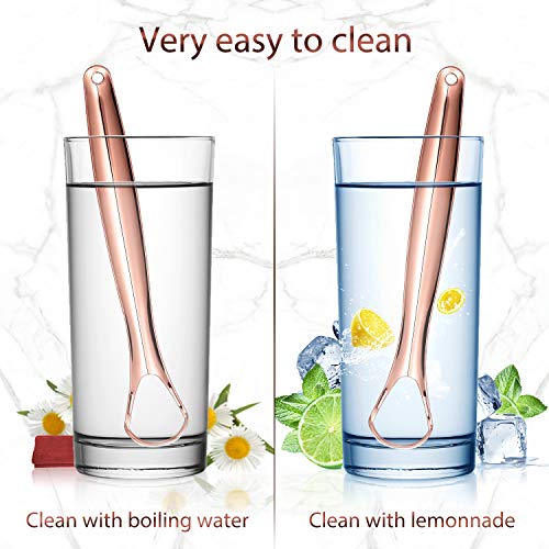 Tongue Scraper Cleaner with Nice Travel Case, Easkep 3 Pack 100% Professional Reusable Stainless Steel Tongue Scrapers Cleaners, for Adults, Kids, Rose Gold, Silver (Single Handle, Rose Gold) - Thumbnail 2