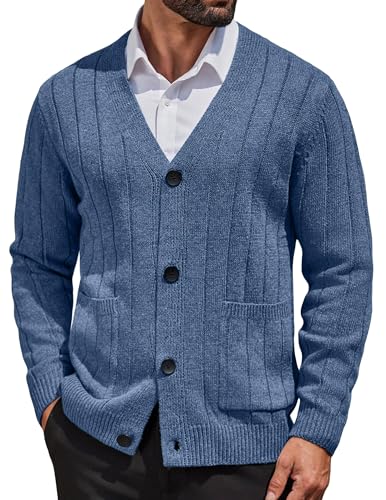 COOFANDY Men's Cardigan Sweater Cable Knit V Neck...