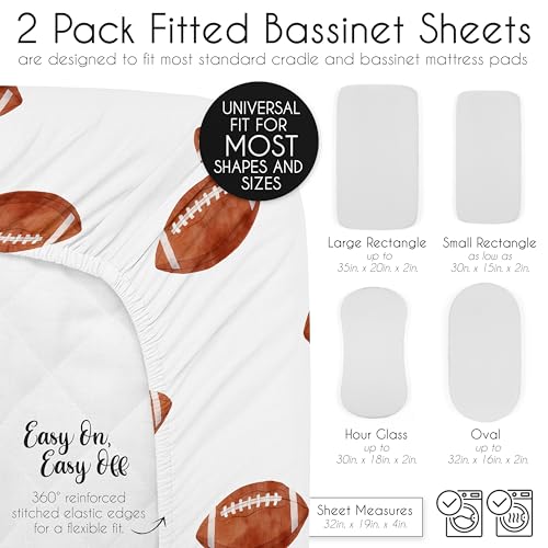 Image of Sweet Jojo Designs 2-Piece Baby Bassinet Sheets Set (Sports Theme) for Boys, Infant Newborn Nursery, Oval, Rectangle & Hourglass Mattress (Football Print & Watercolor Vintage Sport Themed, Blue Stars)