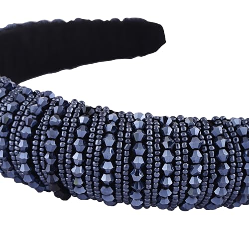 Image of Shining Diva Fashion Stylish Full Crystal Luxury Hairbands | Fancy Shiny Bling Diamond Sparkle Crystal Beaded Headband | Hand-Woven Black White Pink Padded Rhinestones Hair Accessories