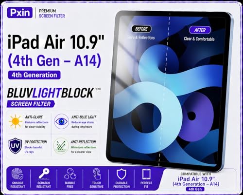 Image of Pxin Tablet Anti Bluelight and Anti Glare Screen Guard compatible with iPad Air 10.9 (4th Gen - A14) | BLUV Lightblock Tech | Scratch Proof | Prevents bluelight | Eye Protection | No Dry Eyes