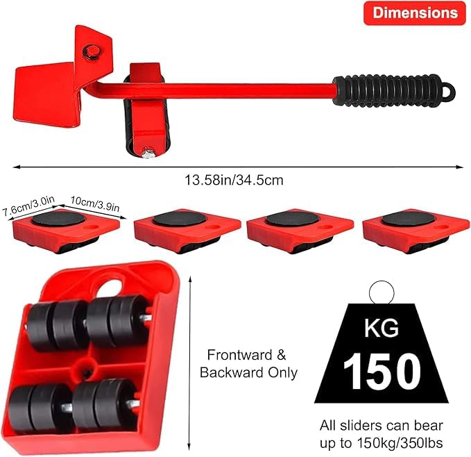 Image of DecorTwist Furniture Mover & Lifter Set with 360 Rotating Wheel Pads - Move Sofa, Fridge, Bed & Washing Machine Without Lifting | Floor-Safe Steel Tool for Tiles, Marble & Wood