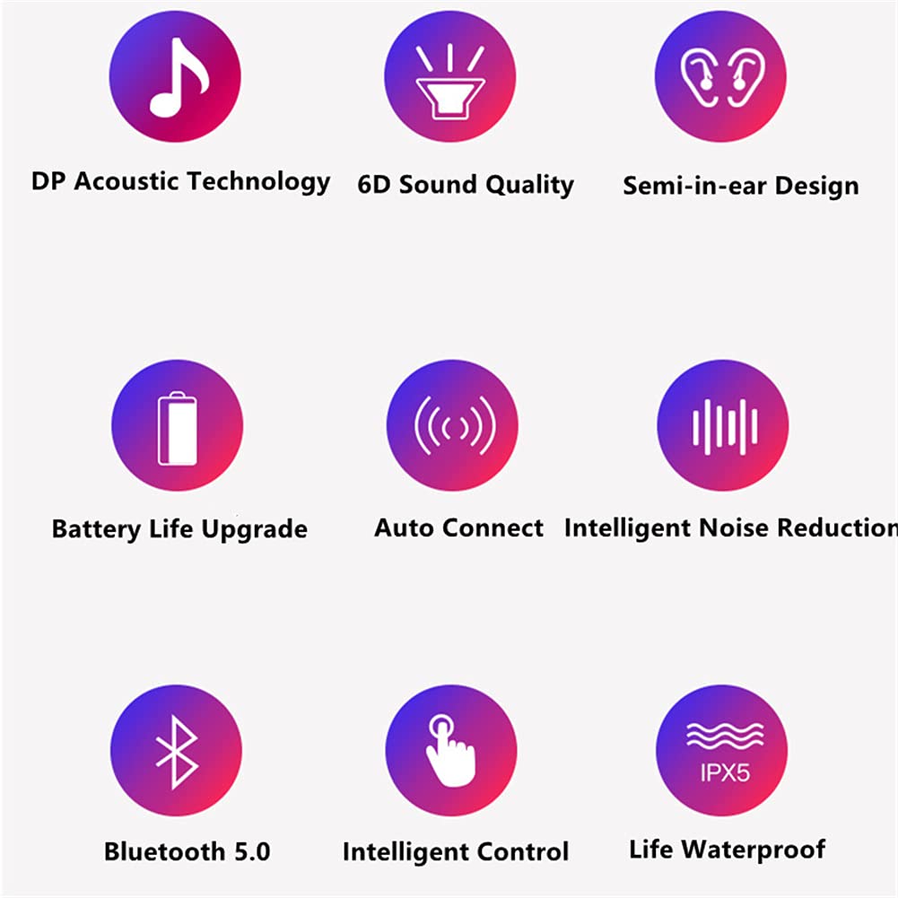 True Auricolari Wireless, 5.0 Bluetooth Auricolare Auricolare Hear Sereno Stereo Mic Integrata, Cuffie Wireless con Riduzione del Rumore, per L'allenamento in Palestra,B