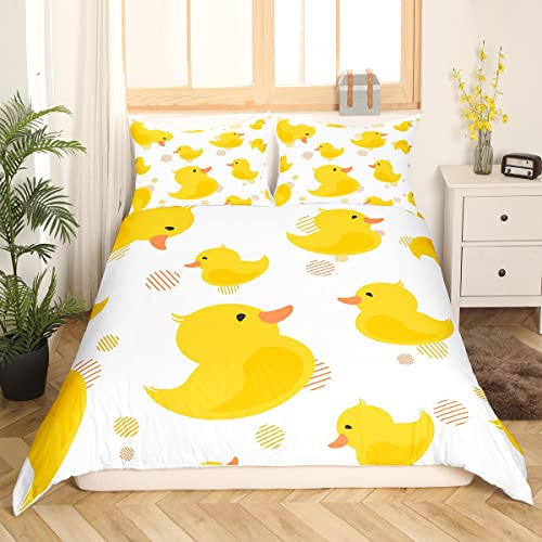 Homewish Cartoon Duck Duvet Cover for Kids Boys Girls,Lovely Yellow Duck Comforter Cover Set,Cute Hand Drawn Duck Bedding Sets King,Lovely Farmhouse Animal Quilt Cover with 2 Pillowcases - Image 2