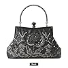DA BODAN Vintage Floral Perlé Strass Broderie D'embrayage Paillettes De Mariage De Bal De Noce Sac De Mariée Bandoulière Soirée Sac À Main (Noir) #2