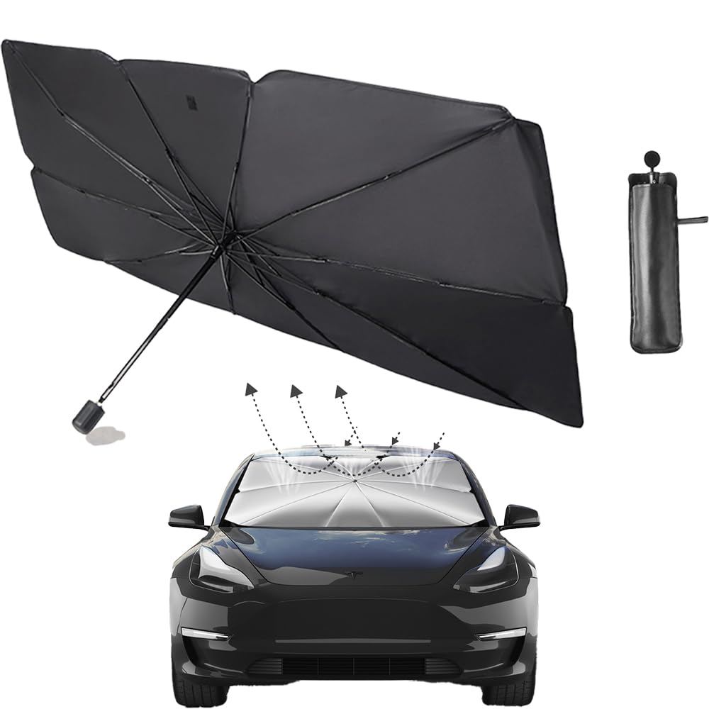LELYFIT Parasol de coche para el parabrisas, material de protección solar de 5 capas, plegable y retráctil, protección ultravioleta, adecuado para la mayoría de los modelos (grande)