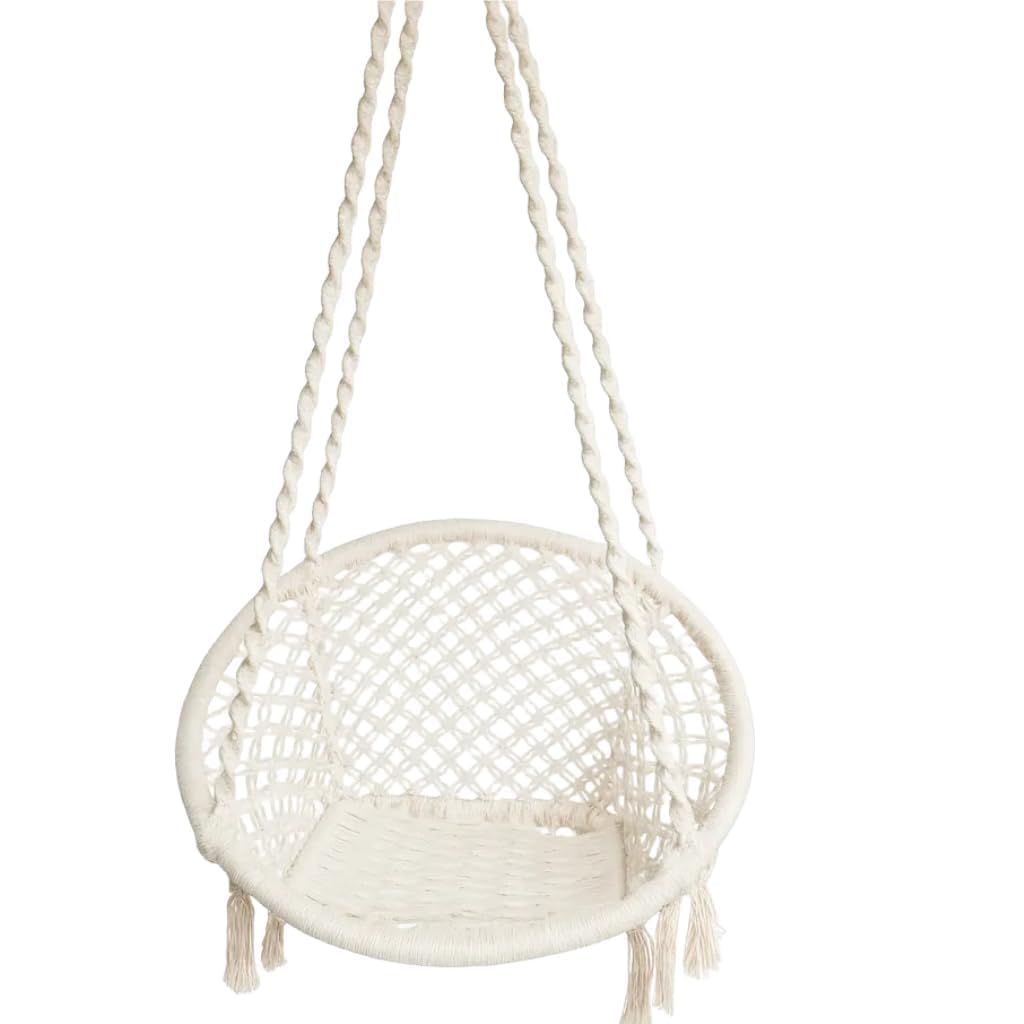Hammock Chair Macrame Swing with Side Pocket, Hanging Cotton Rope Hammock Swing Chair for Indoor and Outdoor Use, 330 lbs Capacity, Beige