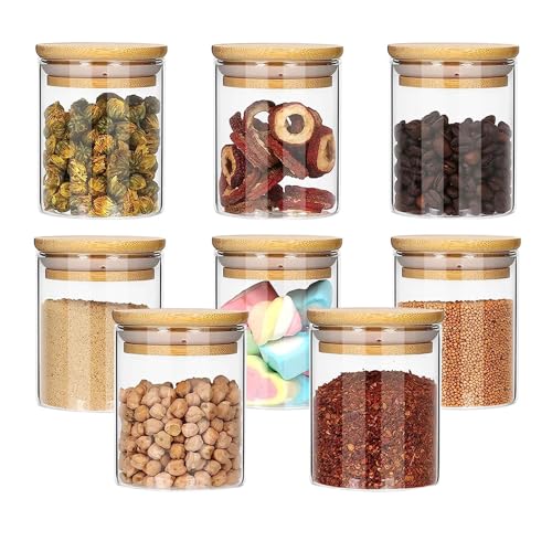 Reviews de Botes para especias . 49 Juego De 8 Tarros de Vidrio con Tapa Hermética, 250ML Recipientes Herméticos de Cristal, Tarros de Sellado Cocina para Almacenar Granos De Café Harina Azúcar té Especias...