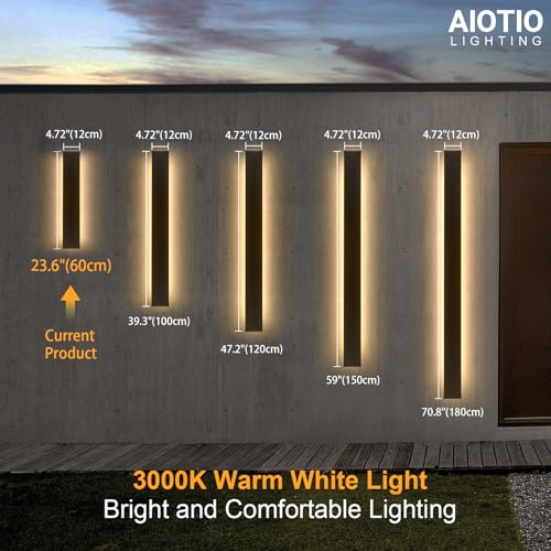 Image of AioTio 23.6in Modern Outdoor Wall Light, Black Upgraded 4.72in Wide 3000K Waterproof IP65 Porch Lights Wall Sconce,Long LED Linear Outside Exterior Lighting Fixtures for Garage,Front Door