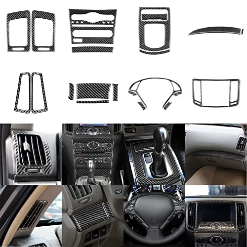NVCNX Real Carbon Fiber for Infiniti G37 2011 2012 2013 Coupe Sedan Convertible Interior Trim Kit Accessories Cover Decal Set Air Vent Gear Shift Panel Center Console Black/Red 23PCs
