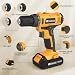 FADAKWALT 20V Cordless Drill, 2 Batteries Electric Screwdriver with case, 21+1 Torque, 2 Speed,30Nm Power Drill Driver, 3/8" Keyless Chuck, with LED Light, Drill Driver Kit for Home（Yellow）