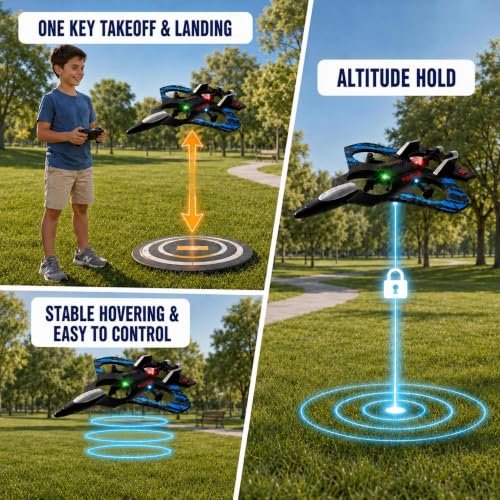 Image of GRAPHENE Remote Control Airplane for Kids RC Fighter Jet Plane Toy LED Lights 360 Flip Stunt Roll Hovering Spinning Stable Flight Easy to Fly Foam Aircraft Glider Hobby Toy Boys Girls Adults