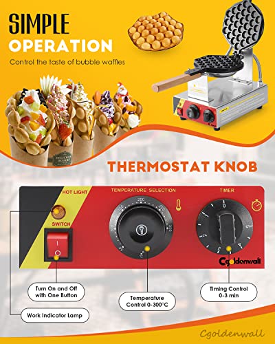 Hong Kong Eier Bubble Waffeleisen von Cgoldenwall丨180 ° Rotation Material Antihaft und Austauschbares Backform丨0-300℃ 1500W Elektrische Waffelmaschine 3-5Minuten Uniform Backen – Bild 6