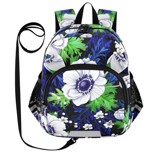 Blossom Foliage Floral Black Toddler Harness Backpack for Boys Girls 3-6 Years Kids Backpack with Anti Lost Safety Leash Baby Protection Backpack for Walking Travel Preschool