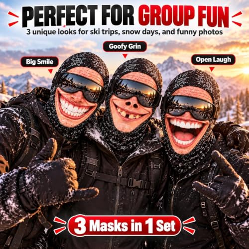 Winter Balaclava Funny 3D Printed Face Ski Mask Elastic Neck Gaiter, Black - image 3
