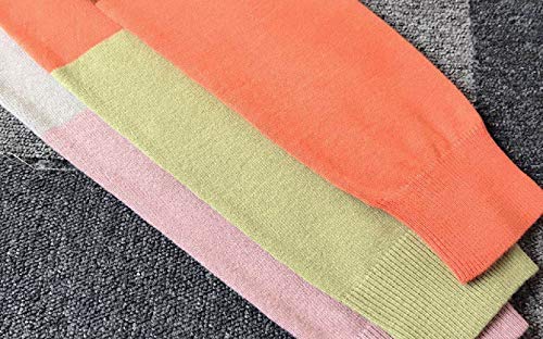 Doufine Cardigã feminino listrado, longo, com bolsos coloridos, Café, S