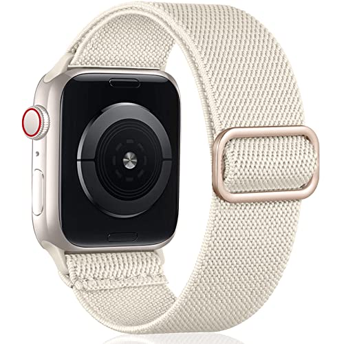 Oielai Solo Loop Correa de Compatible con Apple Watch 41mm 38mm 40mm, Correa Nylon de Repuesto Elástico Compatible con Apple Watch SE/iWatch Series 8 7 6 5 4 3 2 1, 38mm/40mm/41mm, Blanco Estrella Cover