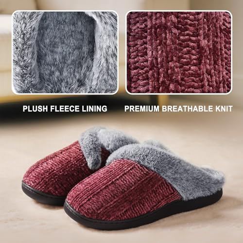 Image of Slippers for Women Fuzzy House Slip on Indoor Outdoor Bedroom Home Shoes | Furry Fleece Lined Ladies Comfy Memory Foam Female Anti-Skid Rubber Hard Sole