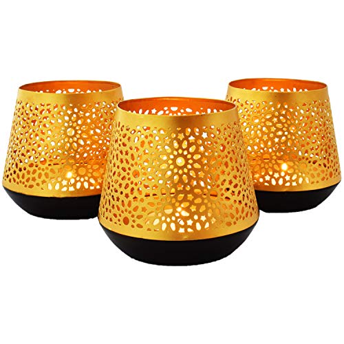 Orientalische goldene Laterne Windlicht Ceuta 12cm groß | Marokkanische Gold Gartenlaterne für draußen Innen als… – Bild 4