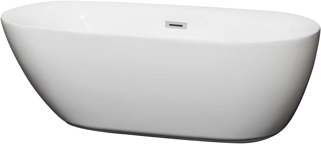 Wyndham Collection Melissa 65 inch Freestanding Bathtub for Bathroom in White with Polished Chrome Drain and Overflow Trim