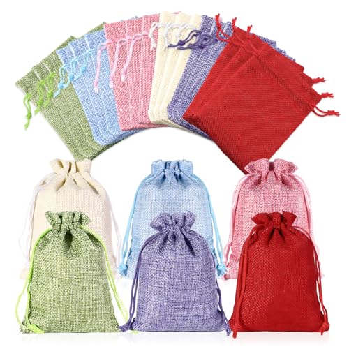 HMCEY 24 Piezas Saquitos de Yute Con Cordón,Bolsas Regalo Tela,Bolsitas Navidad Pequeñas,Saquitos de Tela Reutilizable,Bolsa de Joyería,Bolsas de Arpillera,Bolsitas de Lavanda Perfumadas para Dulces