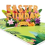 BDDYYI Easter Pop Up Cards with Envelopes, 3D Pop Up Easter Sunday Greeting Card, He Is Risen Religious Greeting Card for Family Friends, Handmade Spring Gift Card, Colorful Lily Design