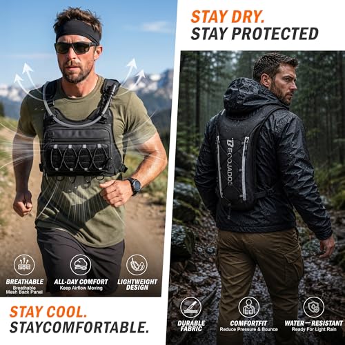 Image of BECOJADDE Running Vest for Men with 2L Water Bladder Tactical Hydration Backpack Adjustable Lightweight Chest Pack for Marathon Hunting Cycling