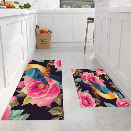 Paillasson de bain et cuisine style vintage aquarelle rose pour maison - 4
