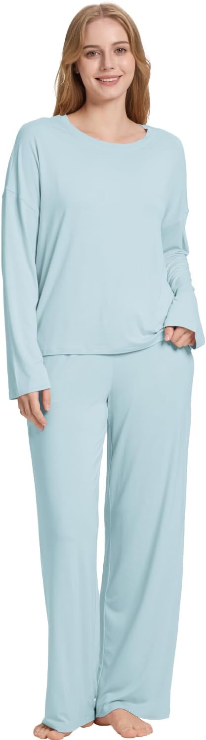 TOSMO Women Pajama Sets Viscose from Bamboo Long Sleeve Sleepwear Super-Soft Comfy Button Down Lounge Sleep Cooling Pjs
