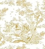 CiCiwind Peel and Stick Wallpaper Vintage Toile Contact Paper White and Yellow Wallpaper Removable Self Adhesive for Bedroom Wall Covering Decorative 16'×78.7 '