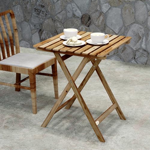 Outsunny Foldable Acacia Wood Coffee Table for Outdoor Use, Slatted Garden Table, 62 x 60 cm, Natural Finish - Image 9