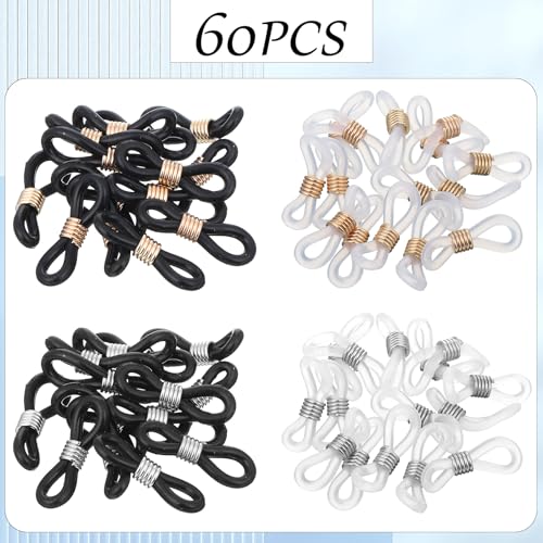cobee 60Pcs Eyeglass Chain Ends, Eyeglasses Chain Connector, Eye Glasses Holders Around Neck Glass Sliding Stopper, Eyeglass Retainer for Eye Glasses Sunglasses