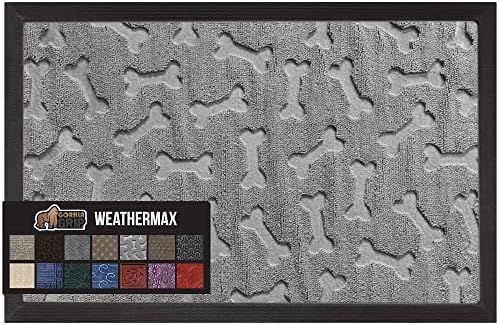 Gorilla Grip Waterproof All-Season WeatherMax Doormat, Durable Natural Rubber, Stain and Fade Resistant, Low Profile, Indoor Outdoor Door Mats, Easy Clean Entrance Mat, 17x29, Light Gray Bones