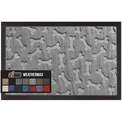 Gorilla Grip Waterproof All-Season Weathermax Doormat, Durable Natural Rubber, Stain And Fade Resistant, Low Profile, Indoor Outdoor Door Mats, Easy Clean Entrance Mat, 17X29, Light Gray Bones #TOP27
