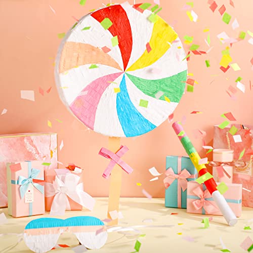 Charniol Lollipop Pinata With A Blindfold And Bat Stick Confetti Kids Birthday Party Decorations For Candy Theme Parties Carnival Game, 13.4 X 2.8 Inches #TOP2