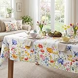 Dolficy Spring Floral Tablecloth 60x120 Inch, Spring Watercolor Flowers Decorations for Home Table Cloth Rectangle, Blooming Flower Decor Tablecloths Polyester for Picnic Party Dinner