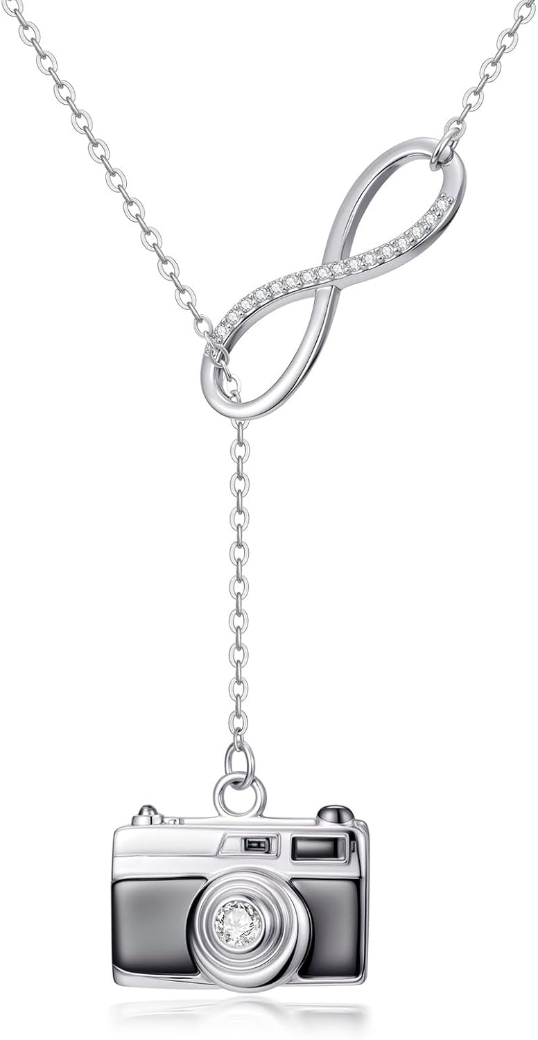 Camera Necklace for Women 925 Sterling Silver Infinity Photographer Pendant Jewelry Photography Gifts for Photographer Wife Daughter Girlfriend