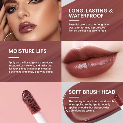 Image of BAISEN DIARY 2PCS Lip Gloss with Brown Lip Liner Lip Combo Set, Romantic Mauve Rose Shade for Soft Nude Pink Lips, Lip Plumping Effect, High Shine Juicy Gloss, Over Lip Makeup for Fuller Looking Lips