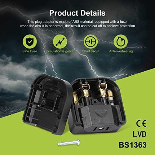 AIEVE US to UK Plug Adapter, 2 Pin USA to 3 Pin UK Plug Adaptor,American/Canada/Japan/China to British Converter with Fuse,Travel Power Adapter for Type A Plug(3-Pack)
