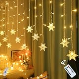 Weihnachtsdeko Schneeflocken Lichtervorhang,3.5M 96 LEDs Lichterkette Weihnachten mit Timer,USB Weihnachtesbeleuchtung Fenster 8 Modi Lichterkettenvorhang,IP44 Lichterkette für Innen Außen (01)